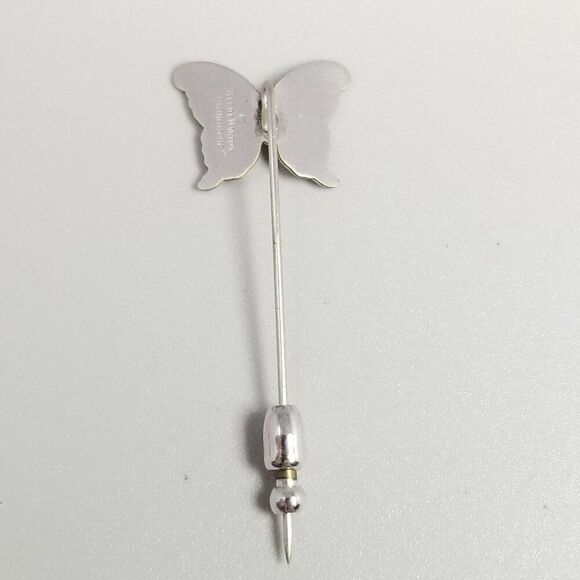 Vintage Reed & Barton Damascene Butterfly Stick Pin, Silver Tone Mixed Metal - Picture 4 of 9